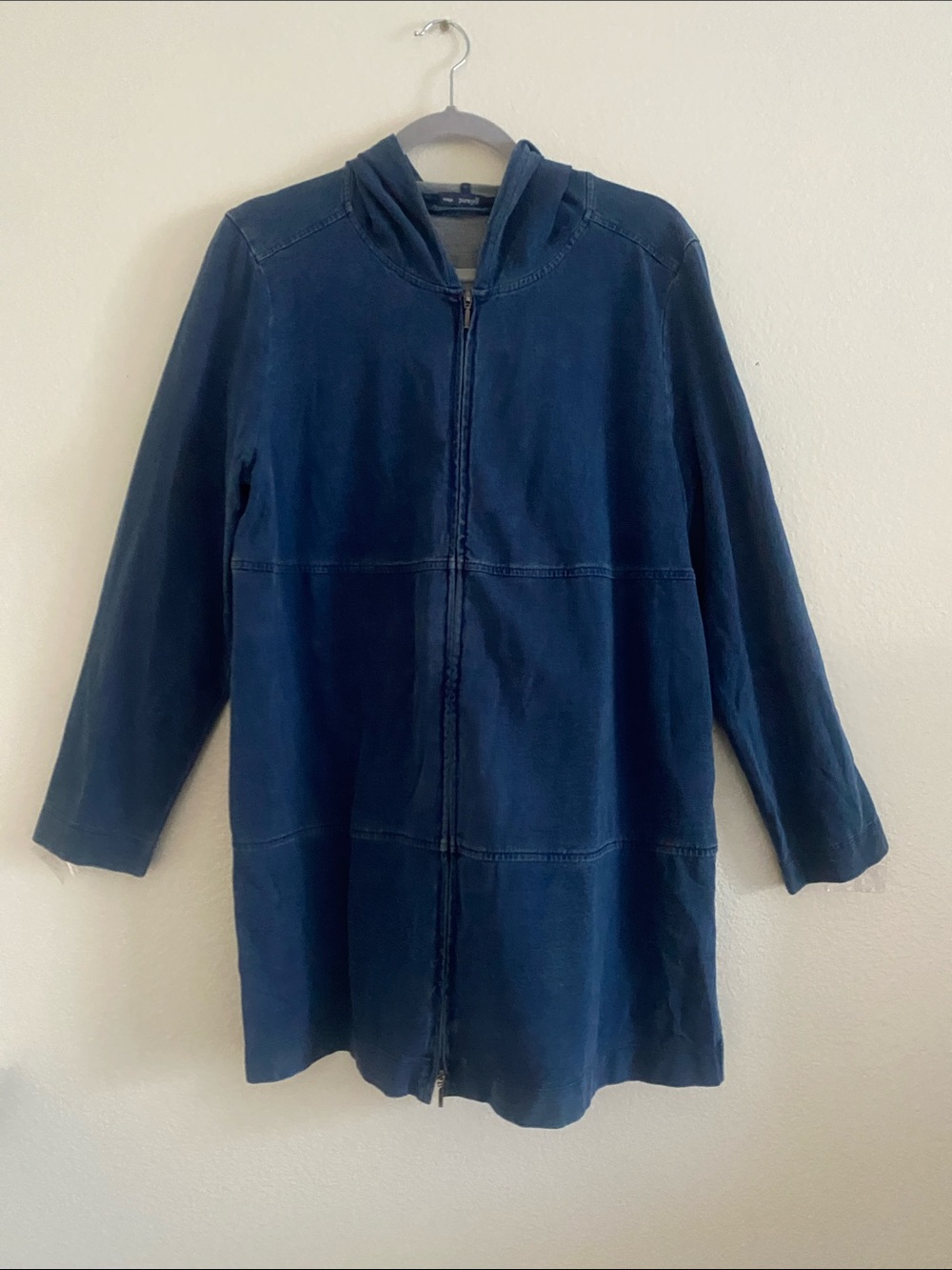 PUREJILL Navy Zip-Front Hooded Coat. Size L - Picture 3 of 9